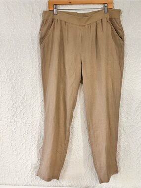 Casual Lightweight Tan Linen-Blend Pants Ellen Tracy Pants Women's Size L